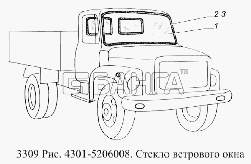 ГАЗ ГАЗ-3309 (Евро 2) Схема Стекло ветрового окна-8 banga.ua